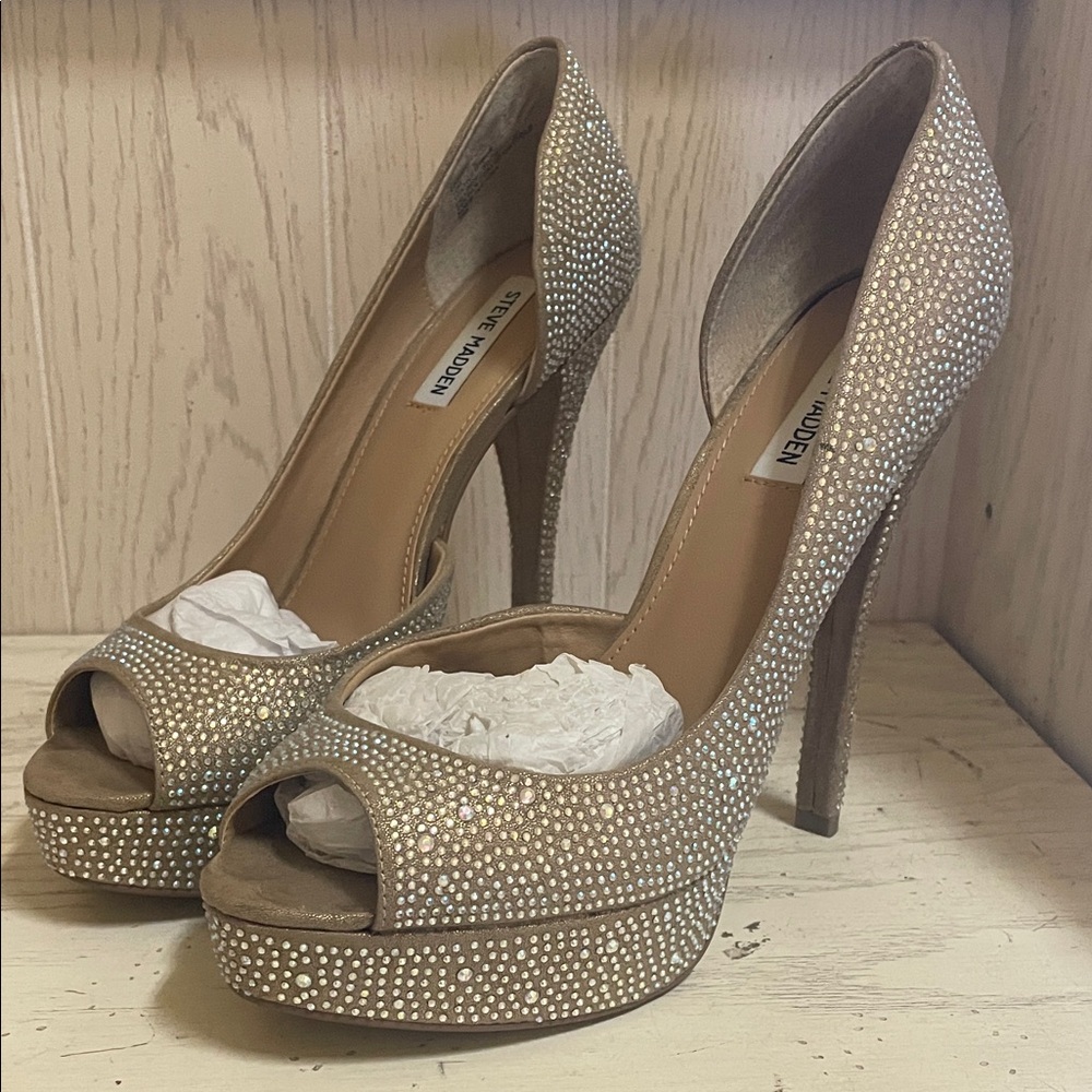 Steve Madden Canarry Champagne Multi Glitter Platform Heels Women’s 10 - Lovely!